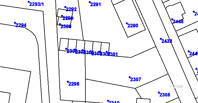 Parcela st. 2302 v KÚ Mimoň, Katastrální mapa