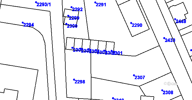 Parcela st. 2303 v KÚ Mimoň, Katastrální mapa