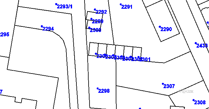 Parcela st. 2305 v KÚ Mimoň, Katastrální mapa