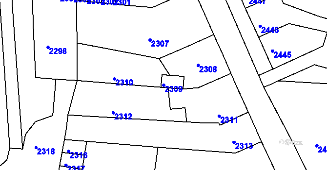 Parcela st. 2309 v KÚ Mimoň, Katastrální mapa