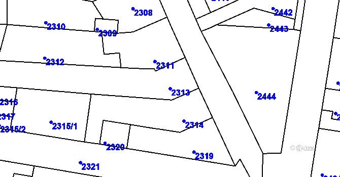 Parcela st. 2313 v KÚ Mimoň, Katastrální mapa