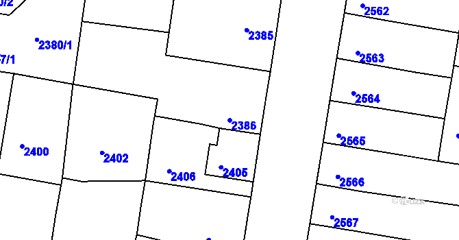 Parcela st. 2386 v KÚ Mimoň, Katastrální mapa