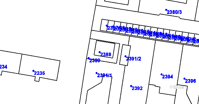 Parcela st. 2388 v KÚ Mimoň, Katastrální mapa