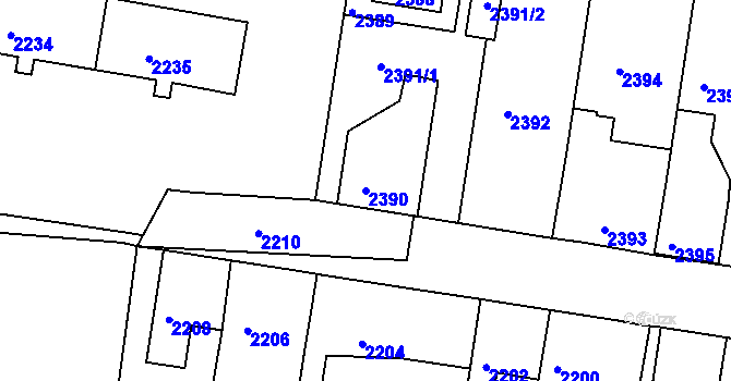 Parcela st. 2390 v KÚ Mimoň, Katastrální mapa