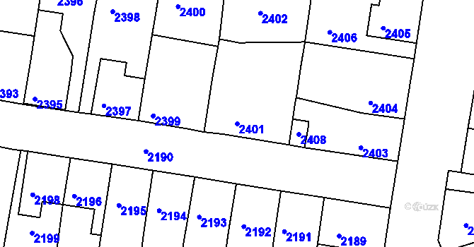 Parcela st. 2401 v KÚ Mimoň, Katastrální mapa