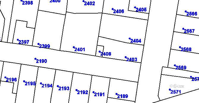 Parcela st. 2408 v KÚ Mimoň, Katastrální mapa