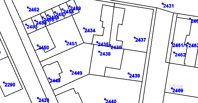 Parcela st. 2438 v KÚ Mimoň, Katastrální mapa
