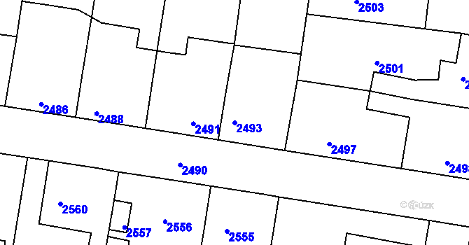 Parcela st. 2493 v KÚ Mimoň, Katastrální mapa