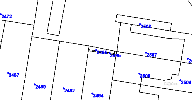 Parcela st. 2496 v KÚ Mimoň, Katastrální mapa
