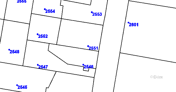 Parcela st. 2551 v KÚ Mimoň, Katastrální mapa