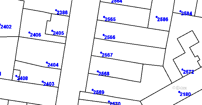 Parcela st. 2567 v KÚ Mimoň, Katastrální mapa