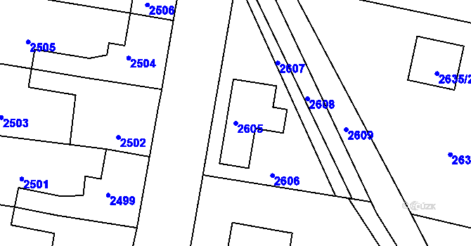 Parcela st. 2605 v KÚ Mimoň, Katastrální mapa