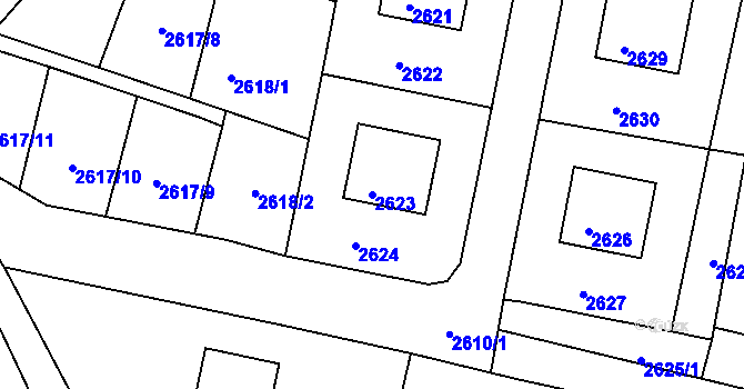 Parcela st. 2623 v KÚ Mimoň, Katastrální mapa