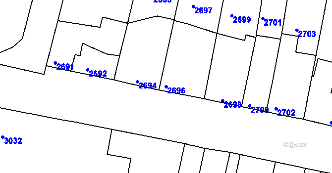 Parcela st. 2696 v KÚ Mimoň, Katastrální mapa