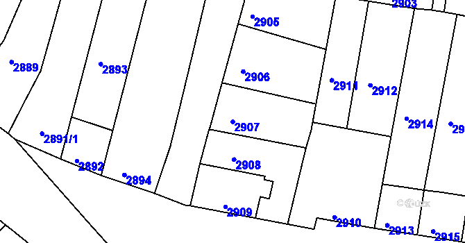 Parcela st. 2907 v KÚ Mimoň, Katastrální mapa