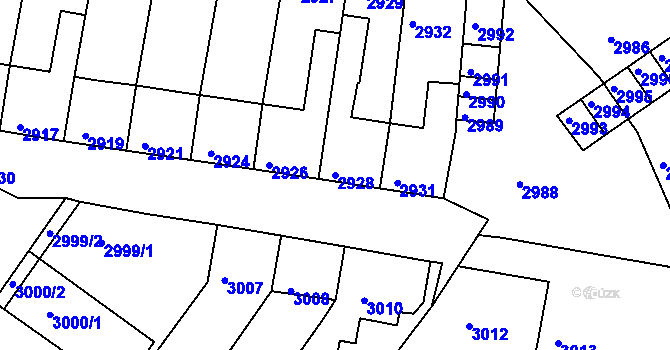 Parcela st. 2928 v KÚ Mimoň, Katastrální mapa
