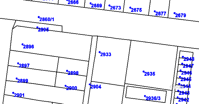 Parcela st. 2933 v KÚ Mimoň, Katastrální mapa