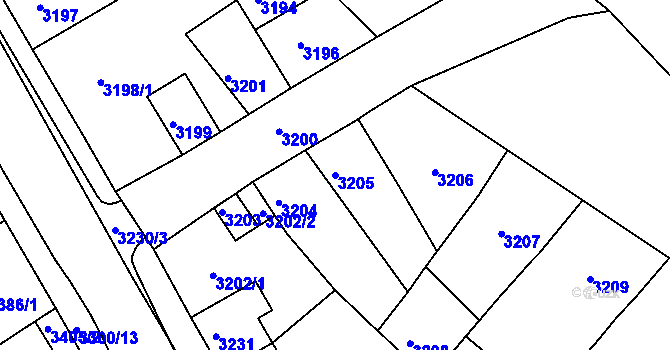 Parcela st. 3205 v KÚ Mimoň, Katastrální mapa
