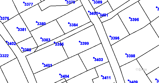 Parcela st. 3399 v KÚ Mimoň, Katastrální mapa