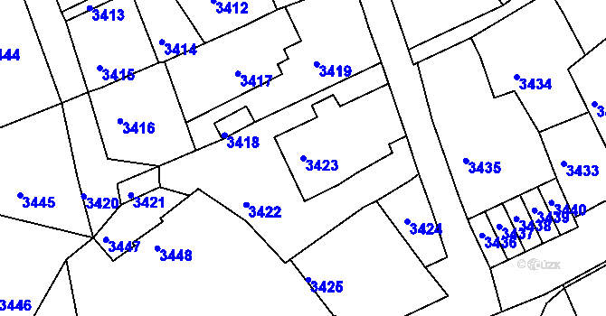 Parcela st. 3423 v KÚ Mimoň, Katastrální mapa