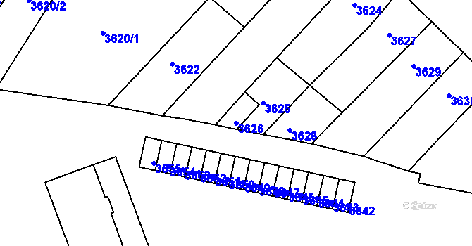 Parcela st. 3626 v KÚ Mimoň, Katastrální mapa