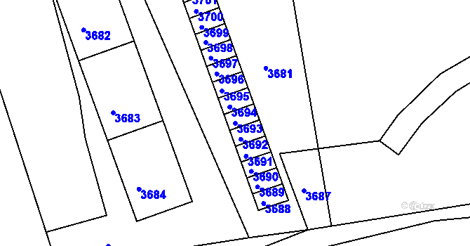 Parcela st. 3693 v KÚ Mimoň, Katastrální mapa