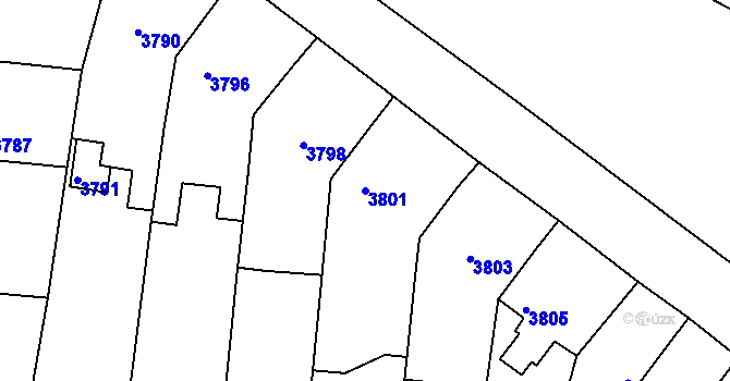 Parcela st. 3801 v KÚ Mimoň, Katastrální mapa