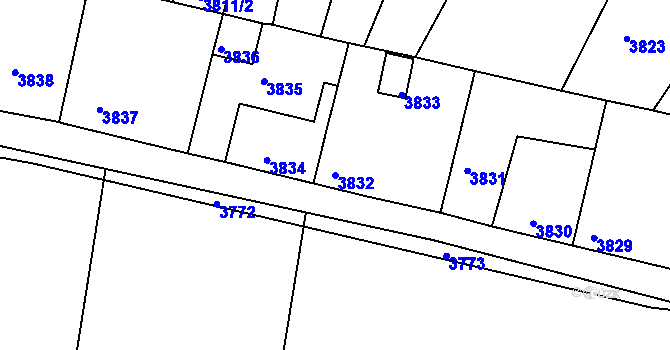 Parcela st. 3832 v KÚ Mimoň, Katastrální mapa