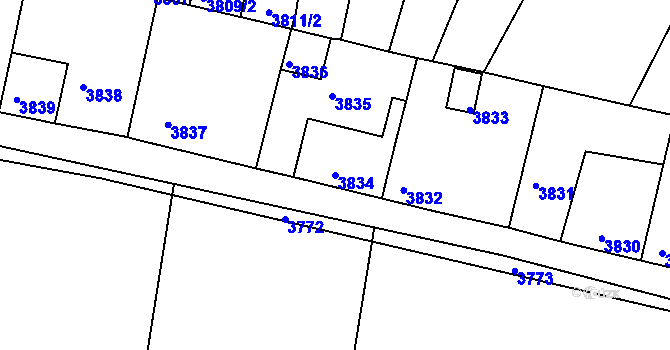 Parcela st. 3834 v KÚ Mimoň, Katastrální mapa