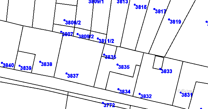 Parcela st. 3836 v KÚ Mimoň, Katastrální mapa
