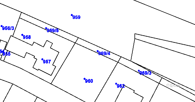 Parcela st. 969/4 v KÚ Mimoň, Katastrální mapa