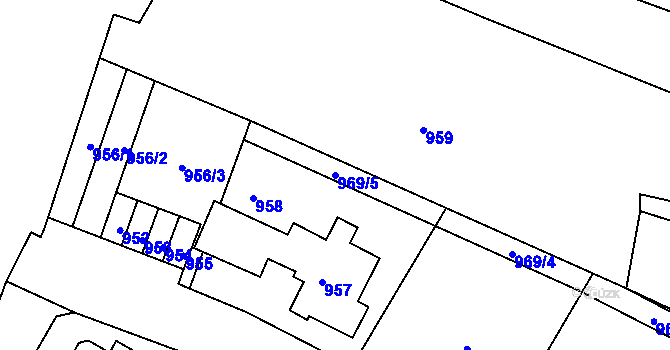 Parcela st. 969/5 v KÚ Mimoň, Katastrální mapa