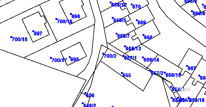 Parcela st. 700/2 v KÚ Mimoň, Katastrální mapa