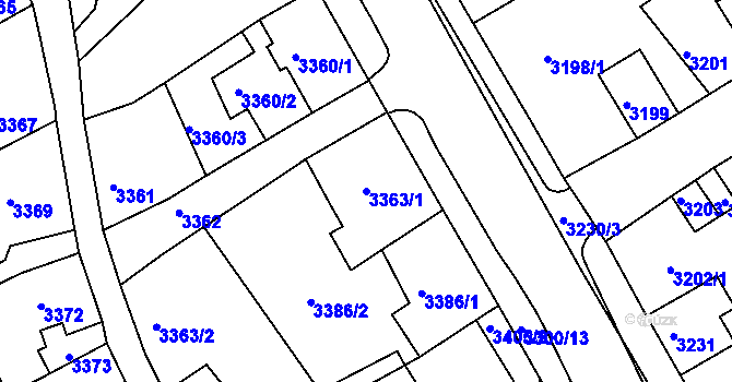 Parcela st. 3363/1 v KÚ Mimoň, Katastrální mapa