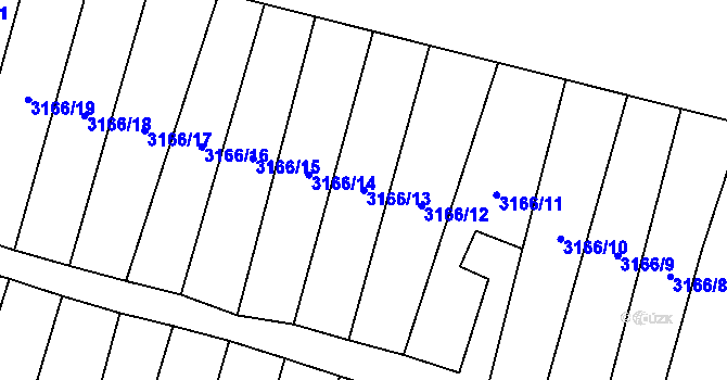 Parcela st. 3166/13 v KÚ Mimoň, Katastrální mapa