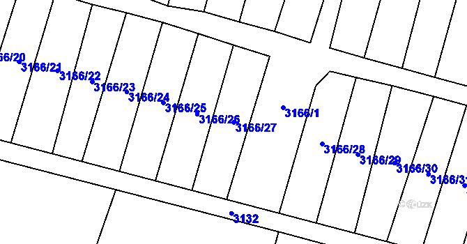 Parcela st. 3166/27 v KÚ Mimoň, Katastrální mapa