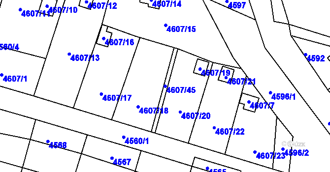 Parcela st. 4607/45 v KÚ Mimoň, Katastrální mapa