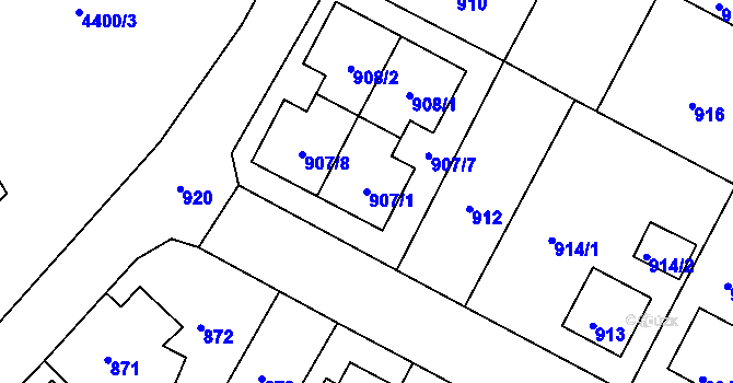 Parcela st. 907/1 v KÚ Mimoň, Katastrální mapa