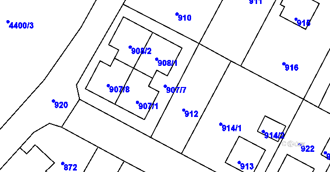 Parcela st. 907/7 v KÚ Mimoň, Katastrální mapa