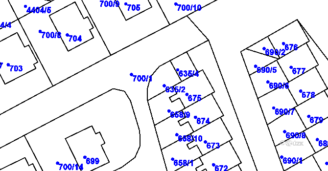 Parcela st. 635/2 v KÚ Mimoň, Katastrální mapa
