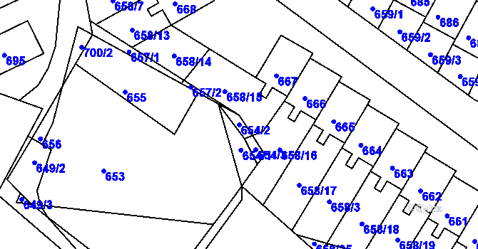 Parcela st. 654/2 v KÚ Mimoň, Katastrální mapa