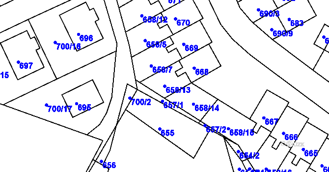 Parcela st. 658/13 v KÚ Mimoň, Katastrální mapa