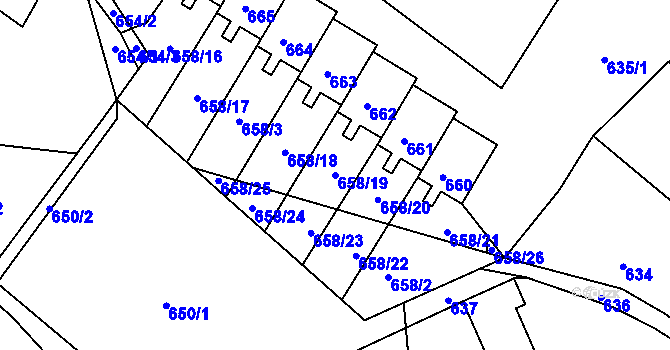 Parcela st. 658/19 v KÚ Mimoň, Katastrální mapa