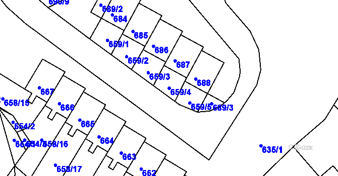 Parcela st. 659/4 v KÚ Mimoň, Katastrální mapa