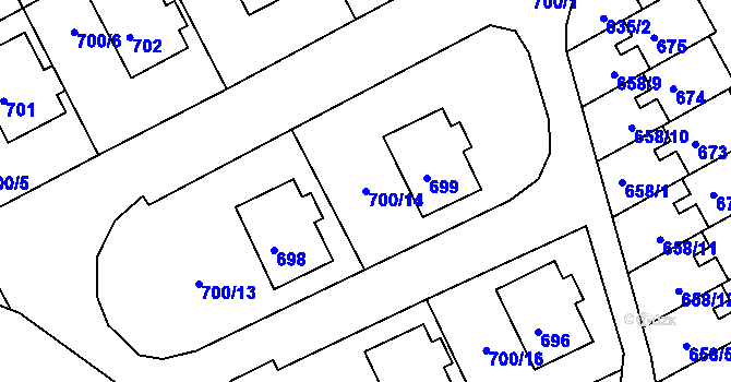 Parcela st. 700/14 v KÚ Mimoň, Katastrální mapa