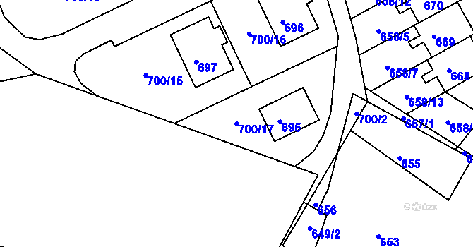 Parcela st. 700/17 v KÚ Mimoň, Katastrální mapa