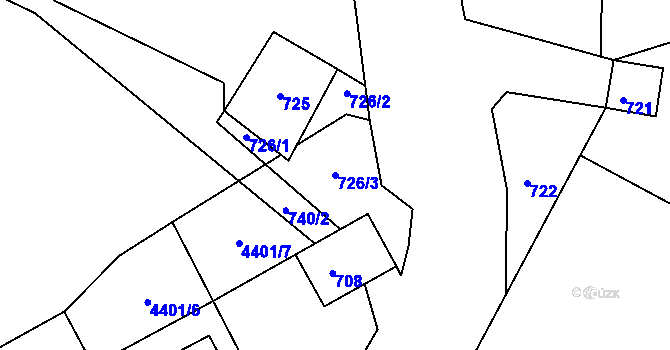 Parcela st. 726/3 v KÚ Mimoň, Katastrální mapa