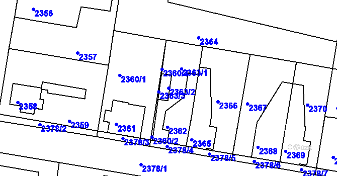Parcela st. 2363/2 v KÚ Mimoň, Katastrální mapa