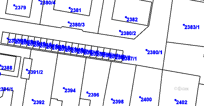 Parcela st. 2387/4 v KÚ Mimoň, Katastrální mapa