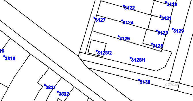 Parcela st. 3128/2 v KÚ Mimoň, Katastrální mapa
